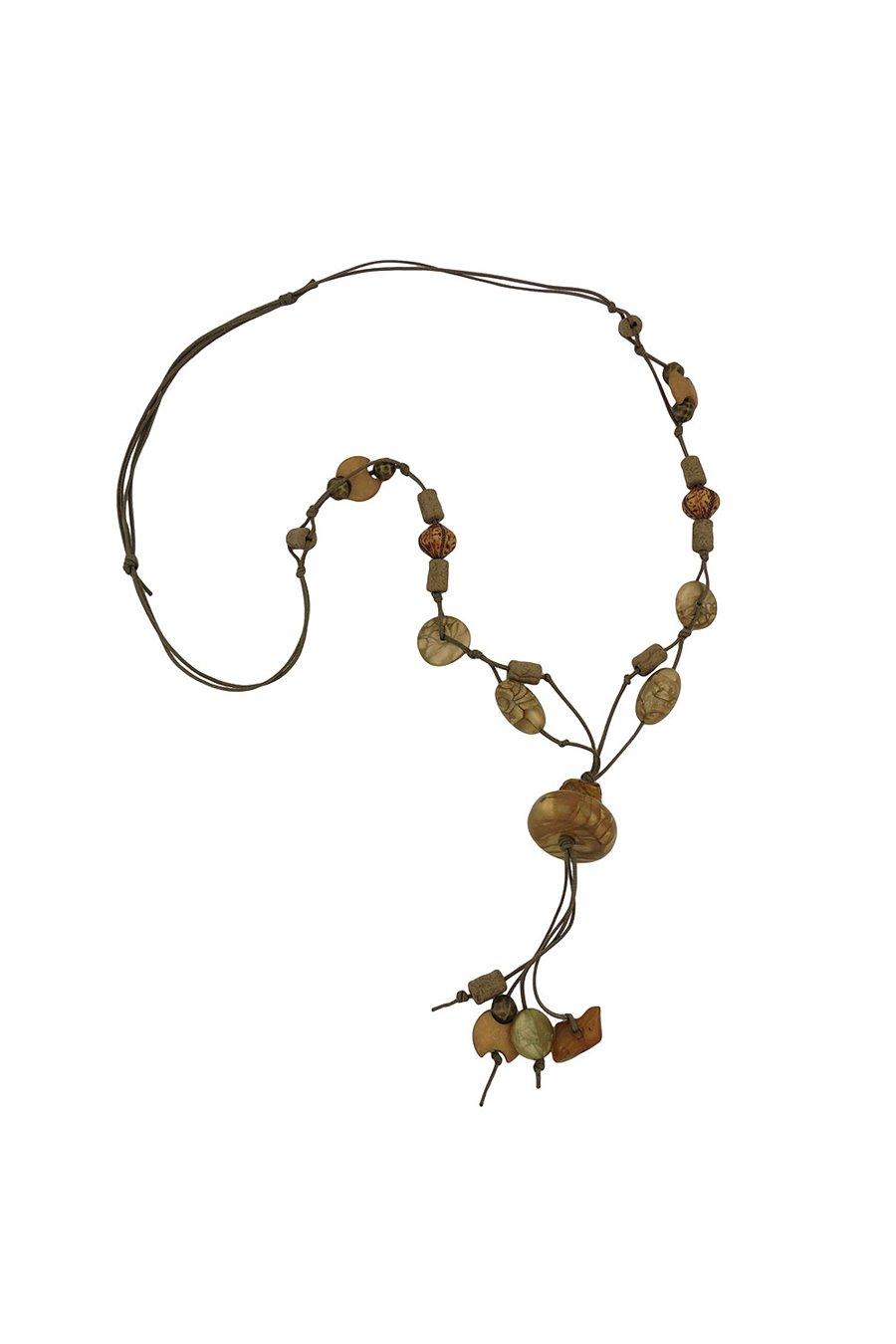 NECKLACE BEADS SILK-OLIVE-GREEN