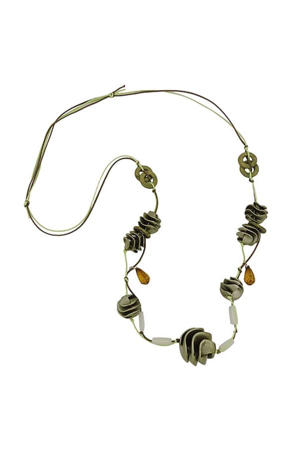 Necklace Olive-Green Spiral Beads Cord - GL01099