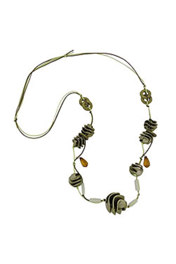 Necklace Olive-Green Spiral Beads Cord - GL01099