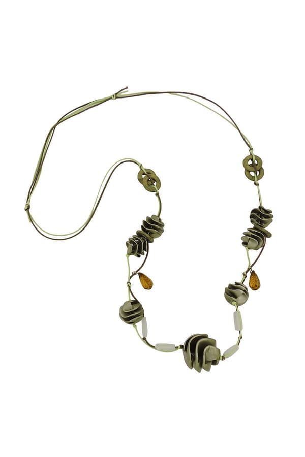 Necklace Olive-Green Spiral Beads Cord - GL01099