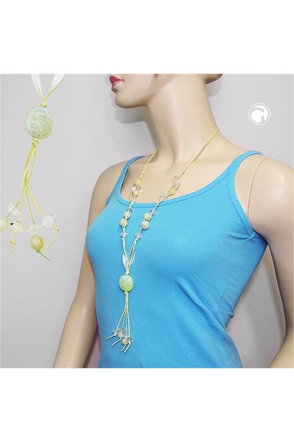 Necklace Beads Light-Green Yellow - GL01068