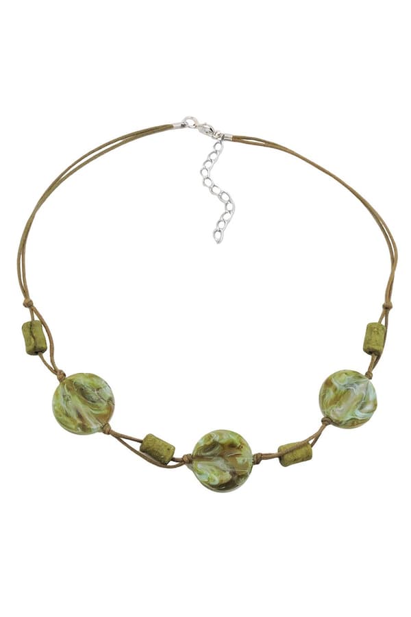 Necklace Beads On Cord Turquoise-Olive - GL01052