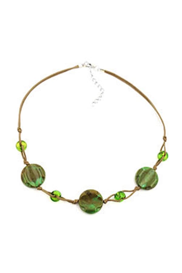 Necklace Beads On Cord Green-Olive - GL01048