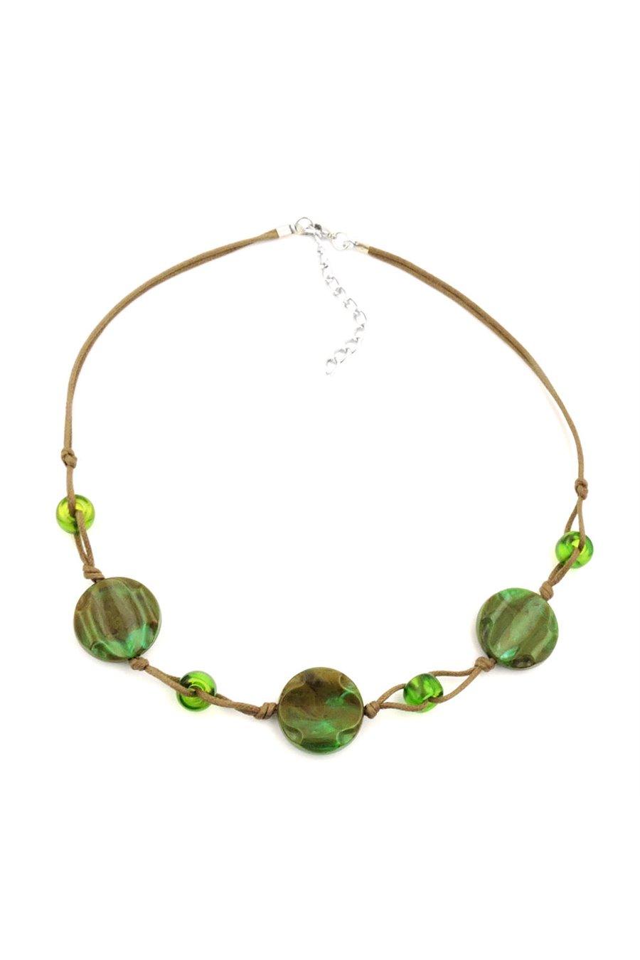 NECKLACE BEADS ON CORD GREEN-OLIVE