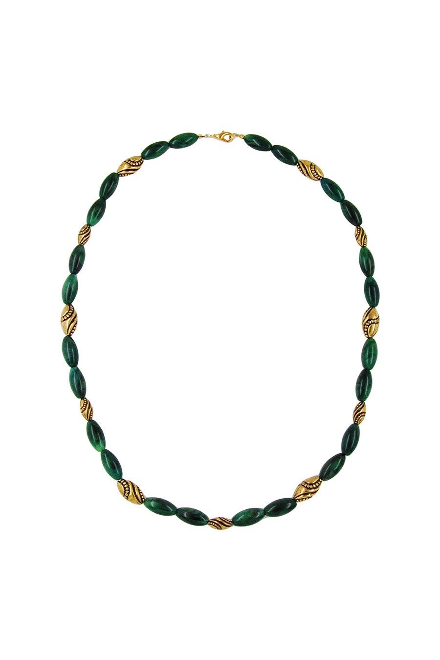 NECKLACE BEADS GREEN-MARBLED 60CM