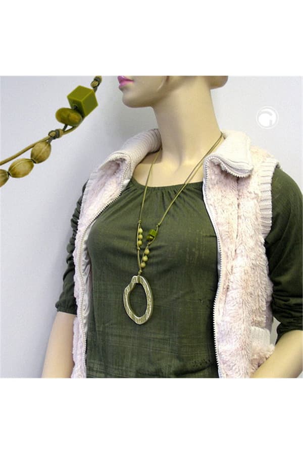 Necklace Green/Olive Large Ring Pendant - GL00998