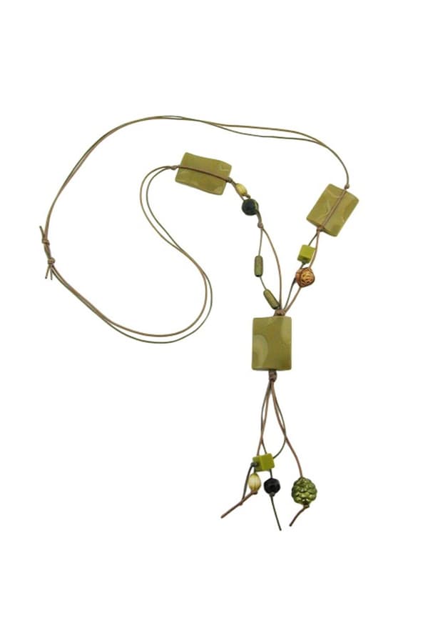 Necklace Pillow Beads Olive Glossy Waved - GL00853