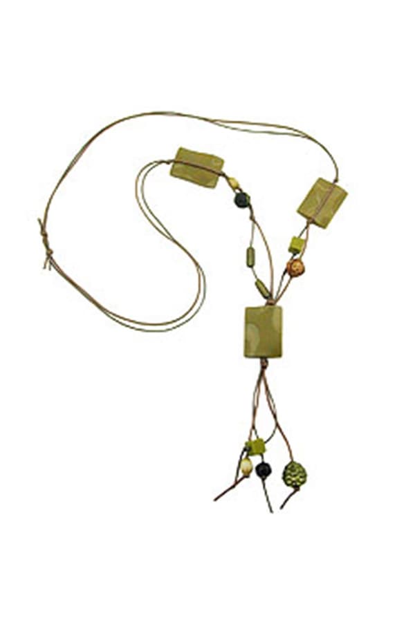 Necklace Pillow Beads Olive Glossy Waved - GL00853