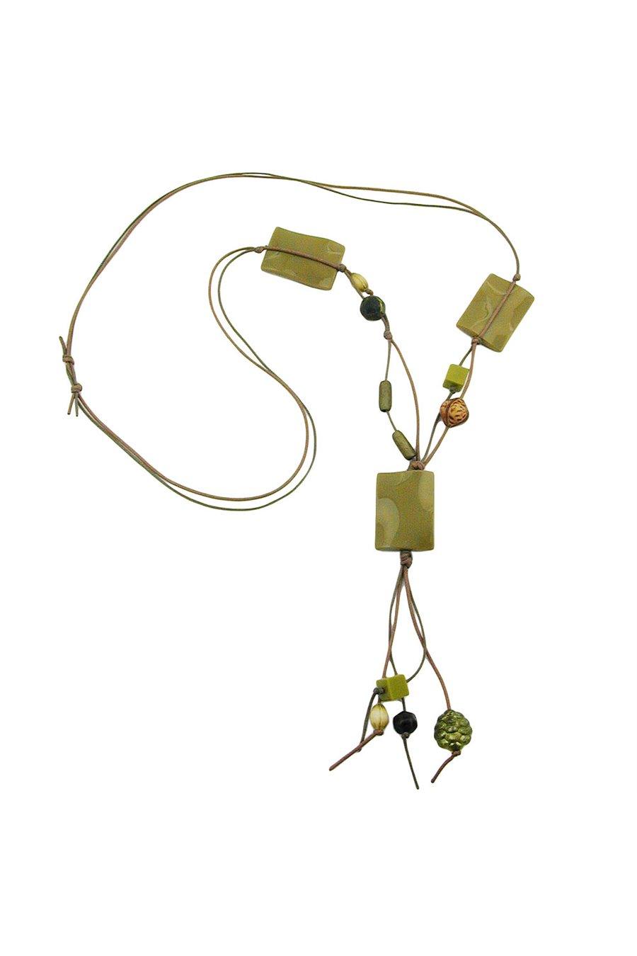 NECKLACE PILLOW BEADS OLIVE GLOSSY WAVED