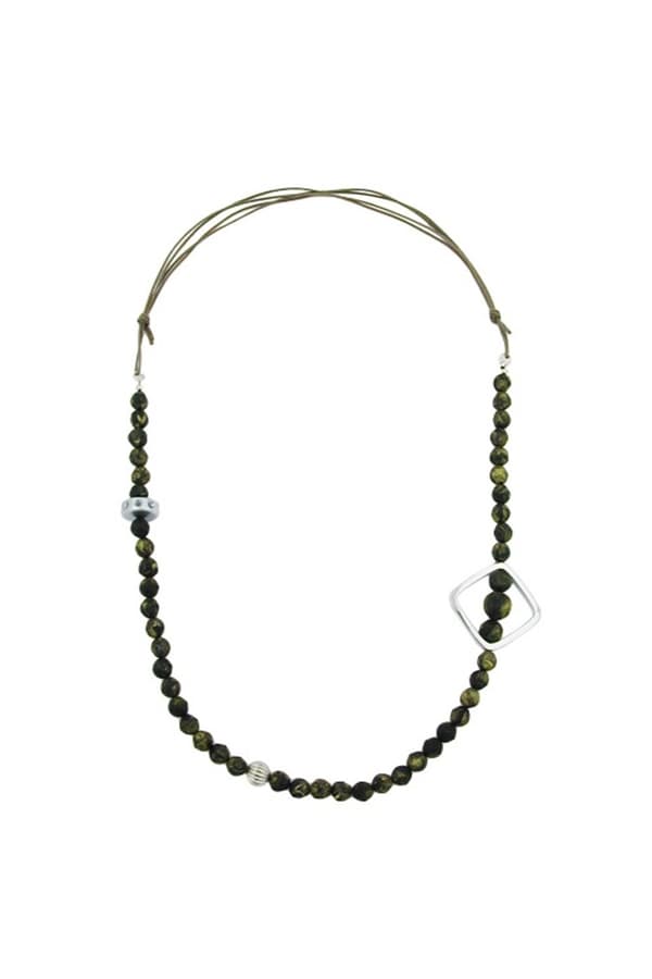Necklace Baroque Olive Beads Chrome Square Bead - GL00852
