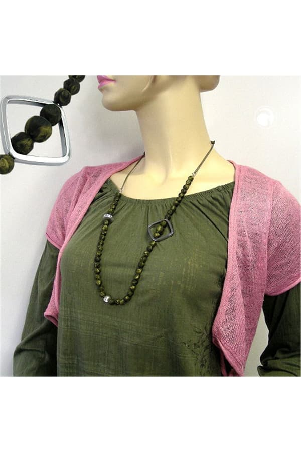 Necklace Baroque Olive Beads Chrome Square Bead - GL00852
