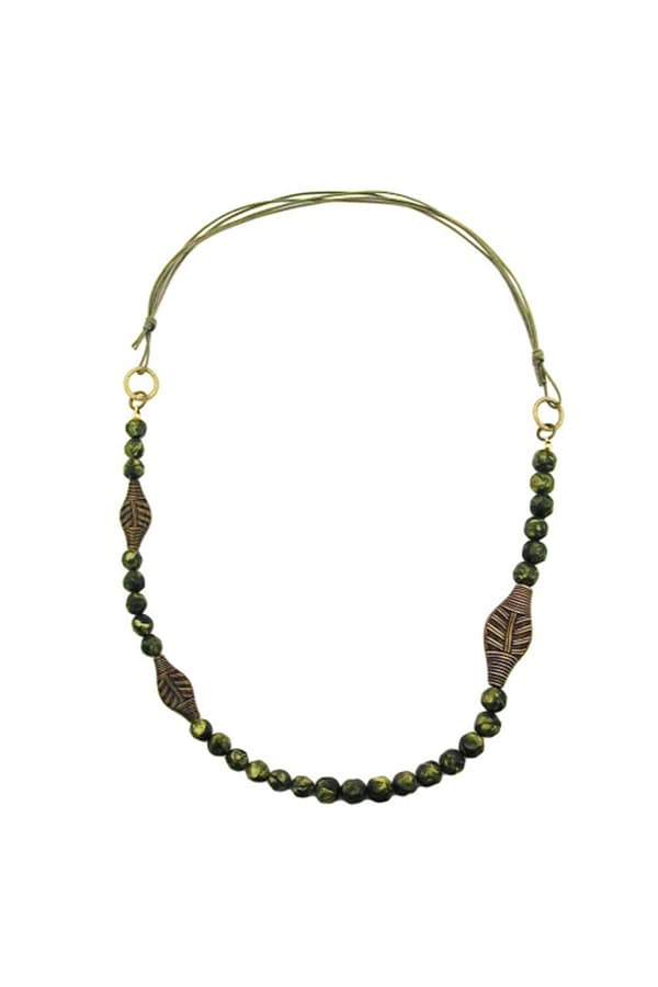 Necklace 3 Leaf Beads Olive Colour Pressed Bead - GL00850