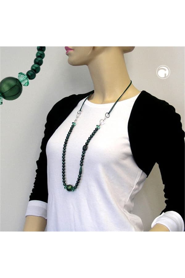 Necklace Green/ Turquoise/ Silky Chrome Rings - GL00849