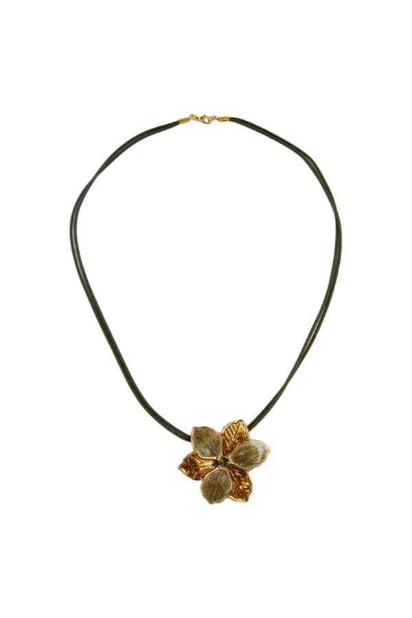 Necklace Flower Olive-Gold Enameled 50cm - GL00411