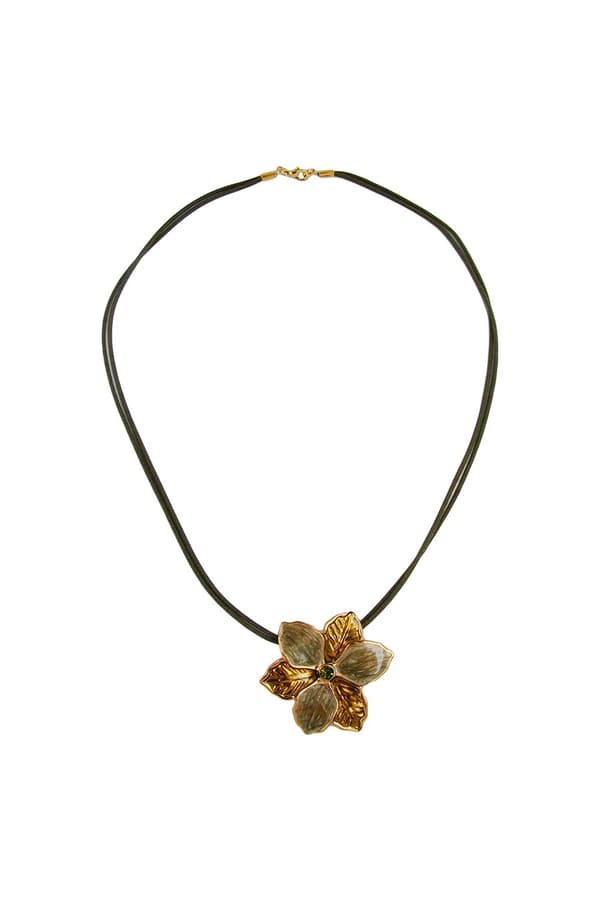 Necklace Flower Olive-Gold Enameled 50cm - GL00411