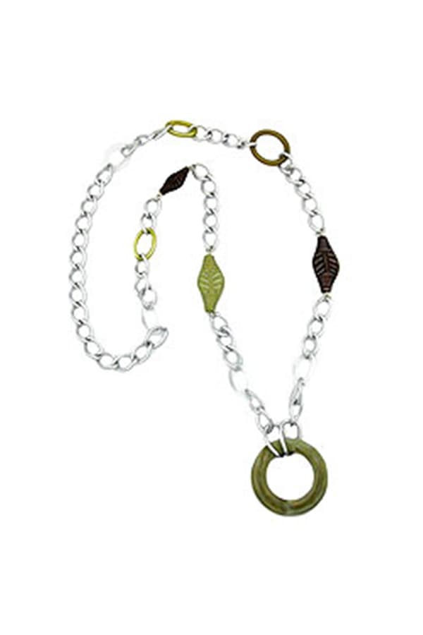 Necklace Wide Curb Chain Green Pearls - GL06424