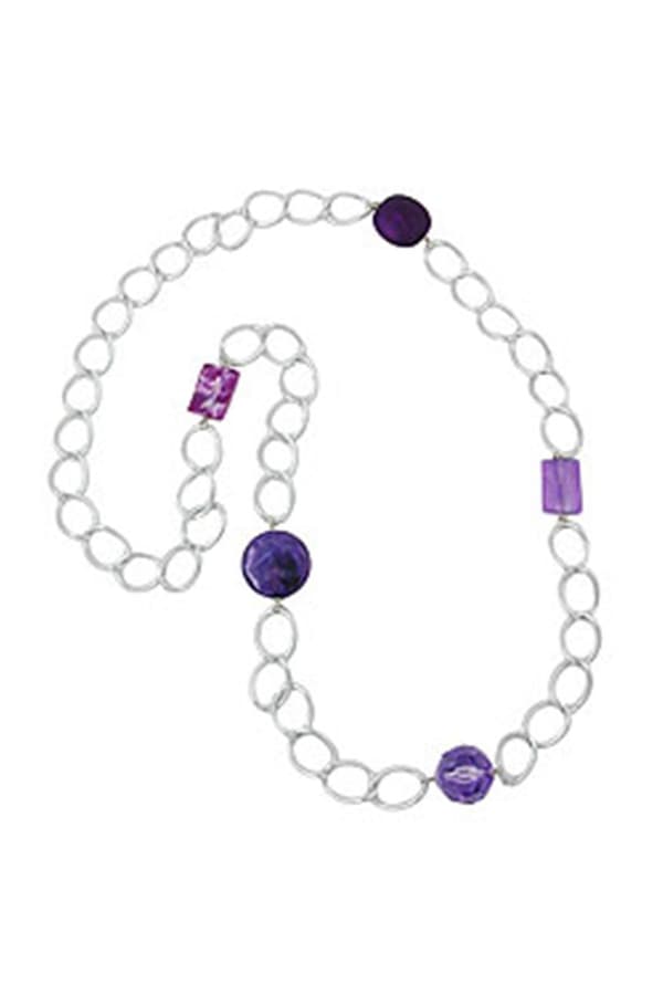 Necklace Wide Curb Chain Lilac Pearl 100cm - GL06144