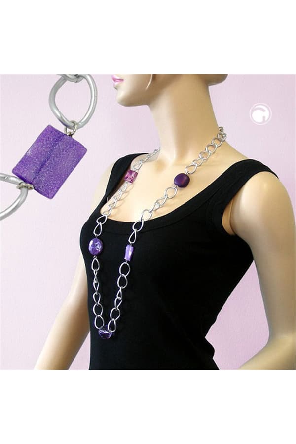 Necklace Wide Curb Chain Lilac Pearl 100cm - GL06144