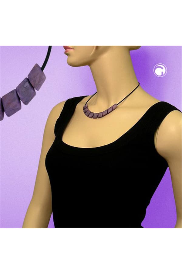 Necklace Beads Lilac-Marbeled 45cm - GL04362
