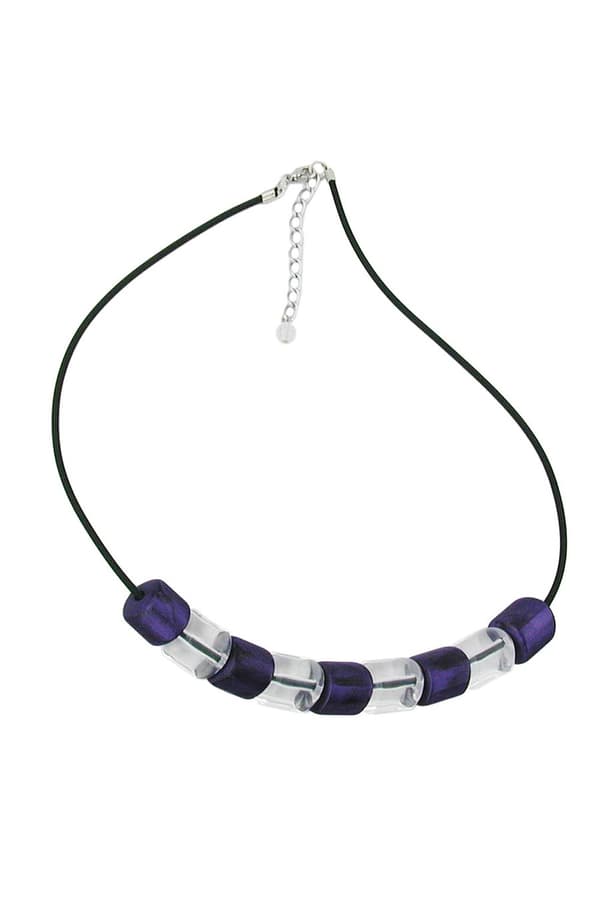 Necklace Slanted Bead Lilac-Crystal Rubber Band Black - GL02685