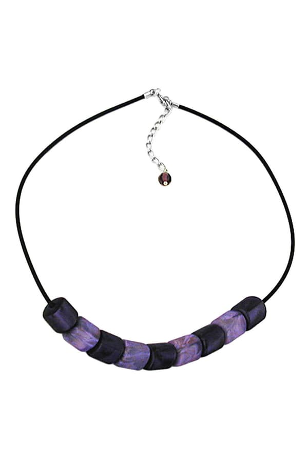 Necklace Slanted Beads Lilac-Marbeled Rubber Band Black - GL02681