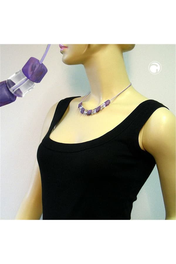 Necklace Slanted Bead Lilac-Crystal Cord Light Lilac - GL02598