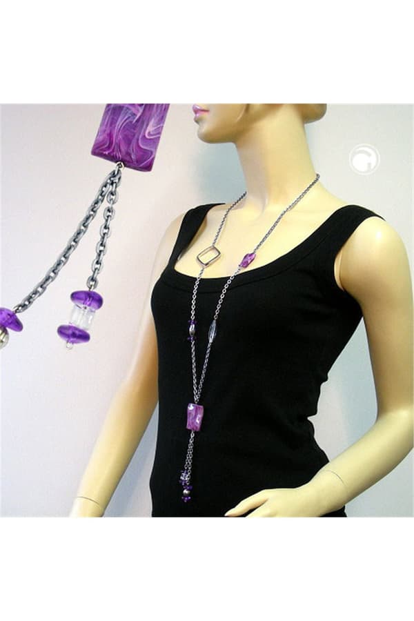 Necklace Purple Beads 95cm - GL02595