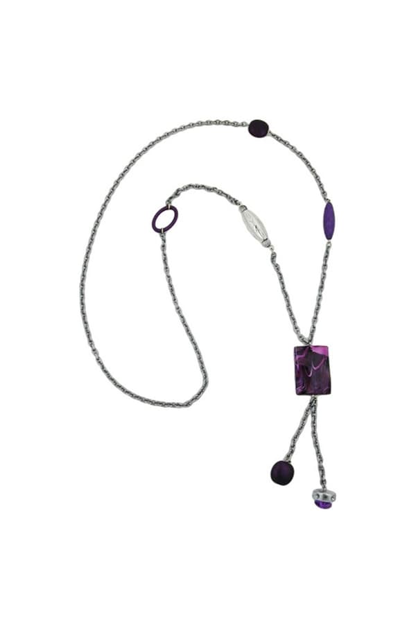 Necklace Rectangle Lilac-White Marbled 90cm - GL02586