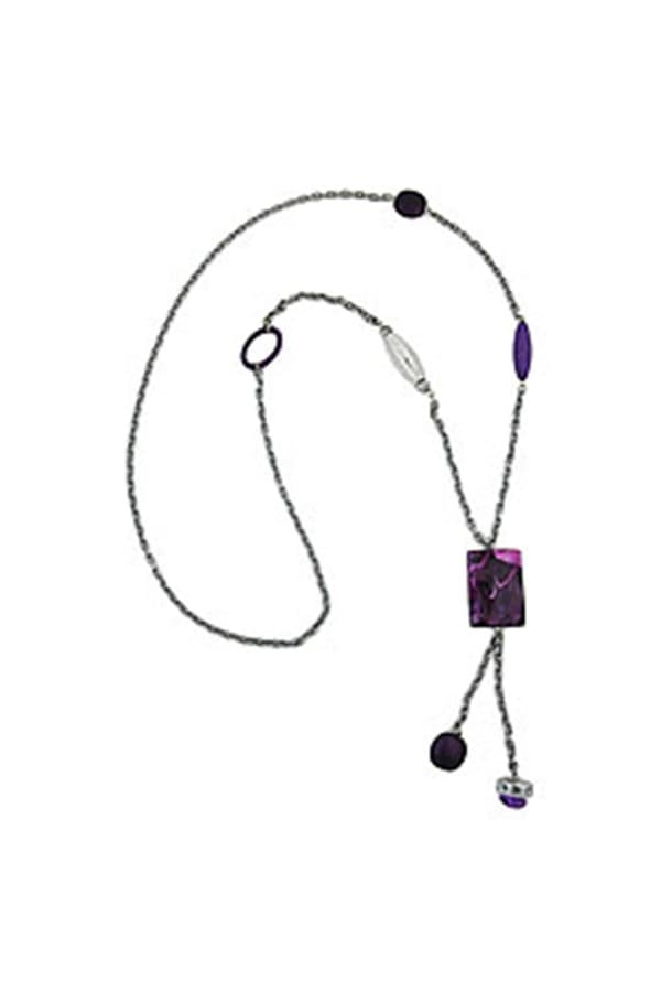 Necklace Rectangle Lilac-White Marbled 90cm - GL02586