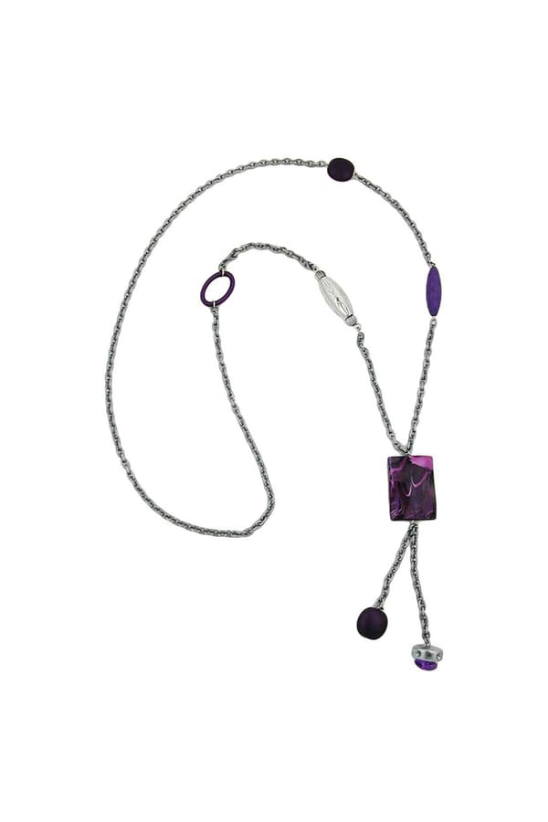 Necklace Rectangle Lilac-White Marbled 90cm - GL02586