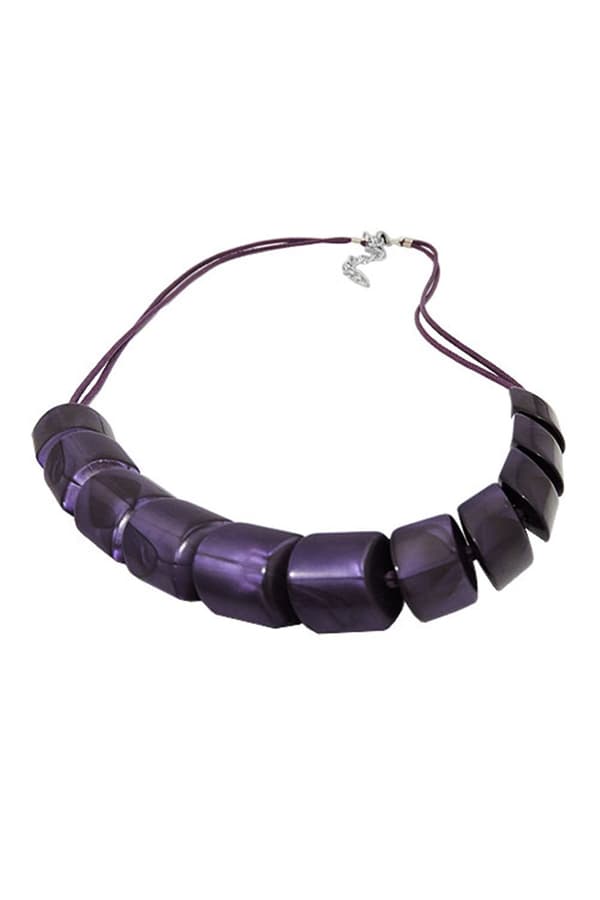 Necklace Slanted Beads Lilac-Shining Cord Lilac - GL02526