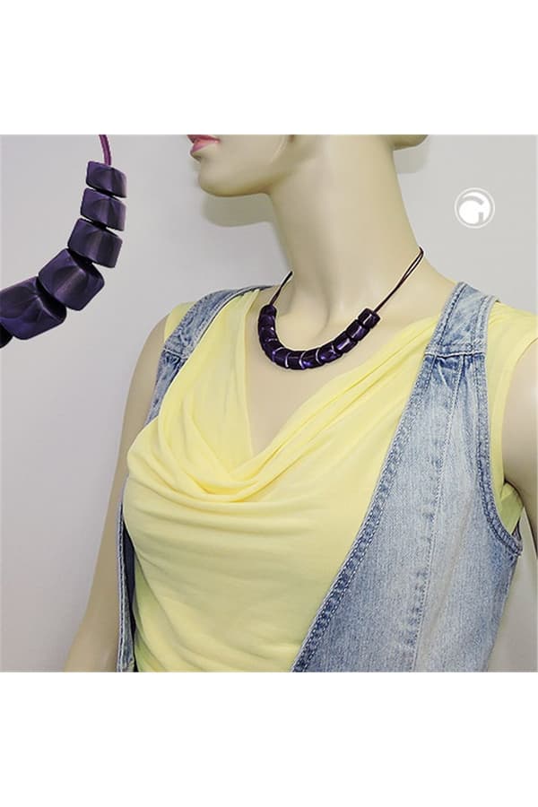Necklace Slanted Beads Lilac-Shining Cord Lilac - GL02526