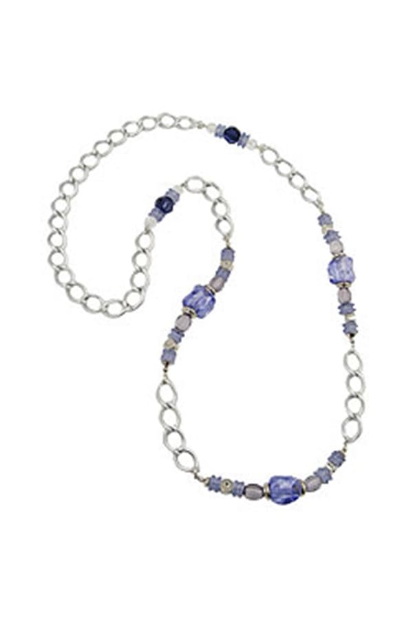 Necklace Stone-Pearl Blue Curb Chain 90cm - GL02449