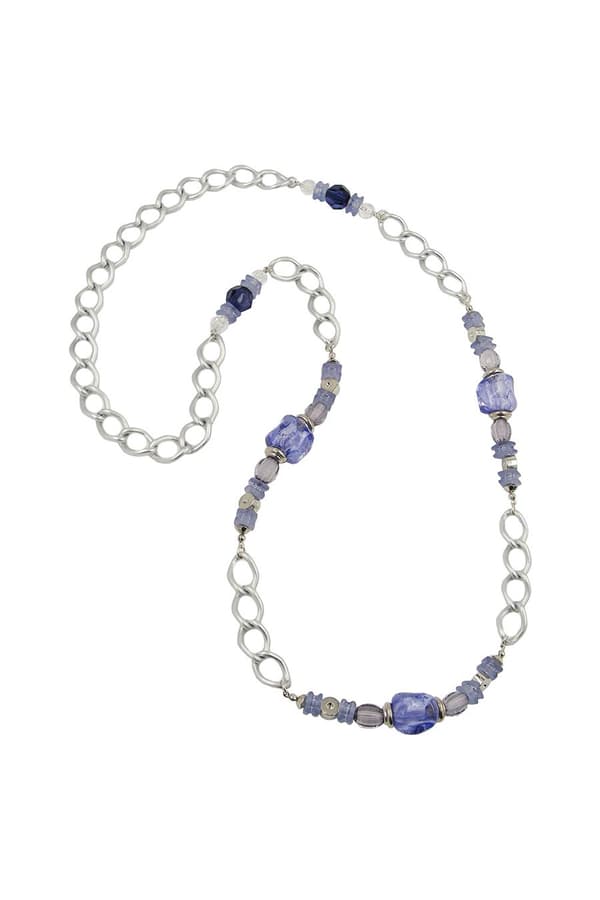 Necklace Stone-Pearl Blue Curb Chain 90cm - GL02449