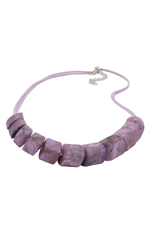 Necklace Slanted Beads Lilac-Marbeled Cord Light Lilac - GL02442