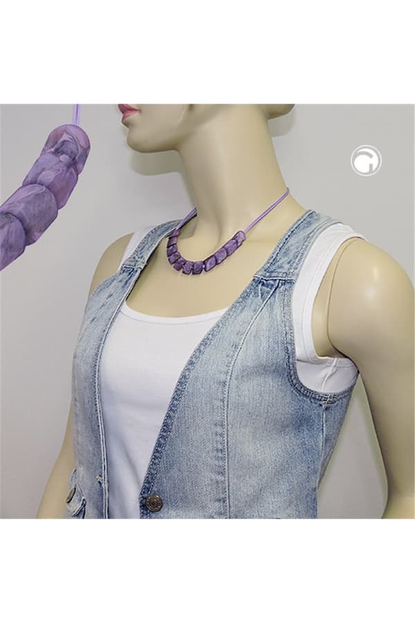 Necklace Slanted Beads Lilac-Marbeled Cord Light Lilac - GL02442