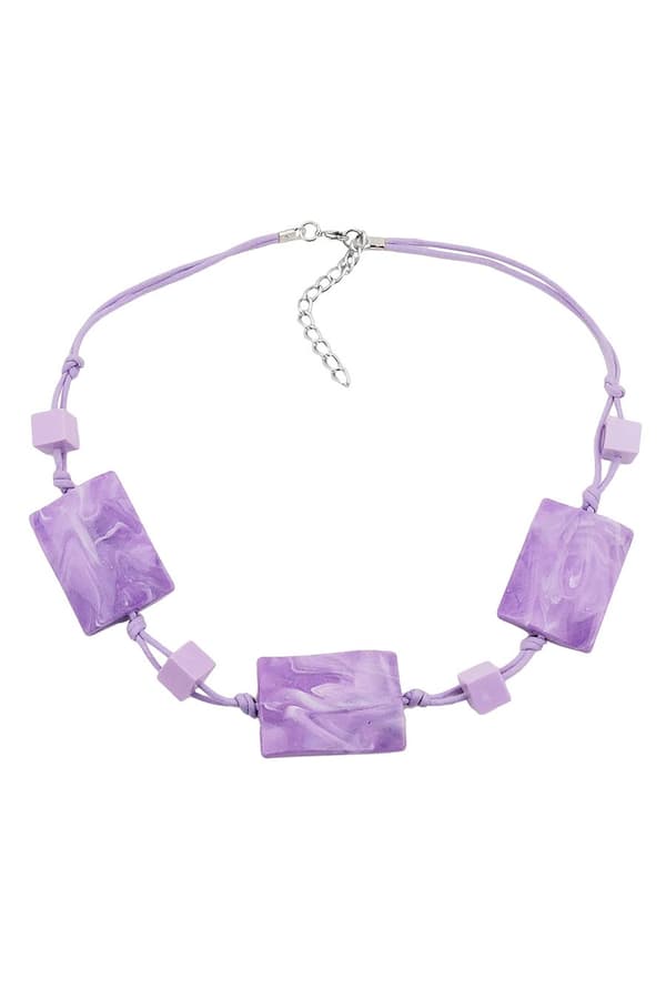 Necklace Wavy Tetragon White-Lavender - GL01042