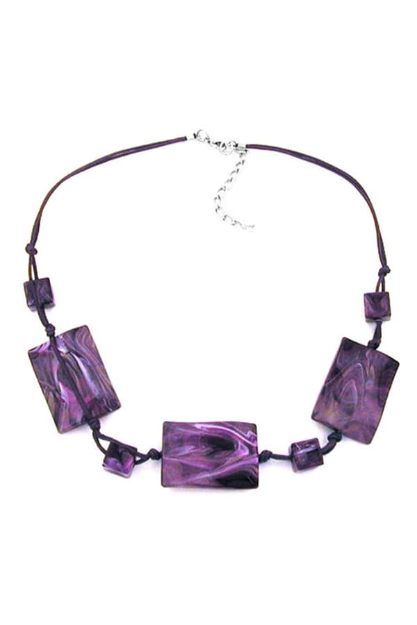 Necklace 3 Large Pillow Beads Waved Purple Marbled - GL00900