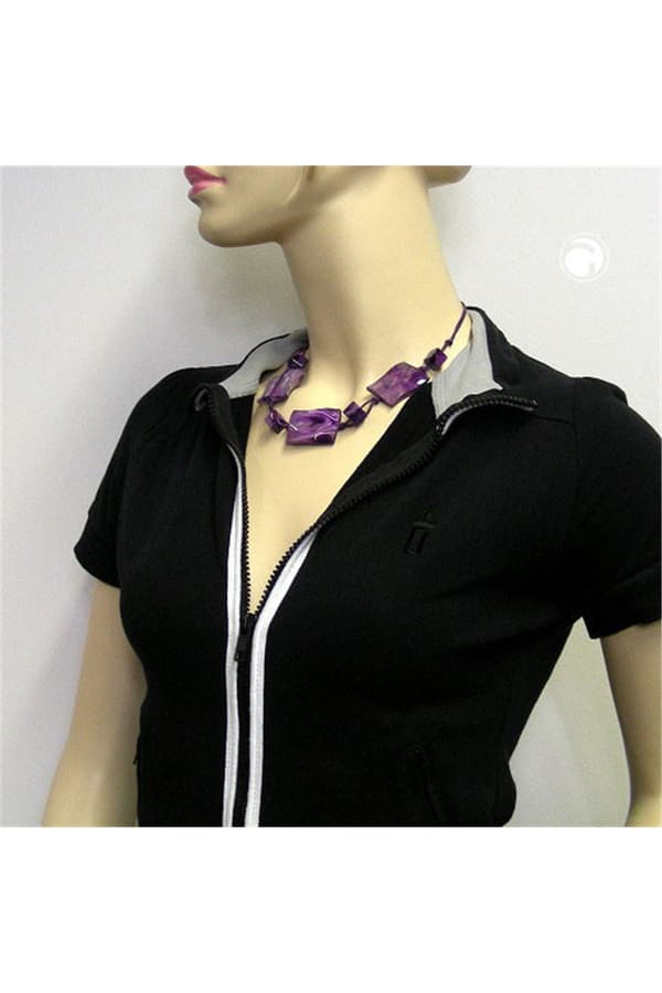 Necklace 3 Large Pillow Beads Waved Purple Marbled - GL00900