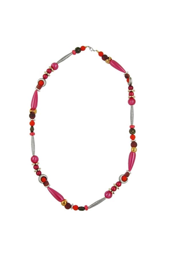 Necklace Beads Silk-Red-Brown 63cm - GL04225