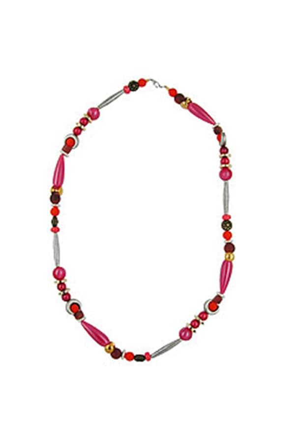 Necklace Beads Silk-Red-Brown 63cm - GL04225