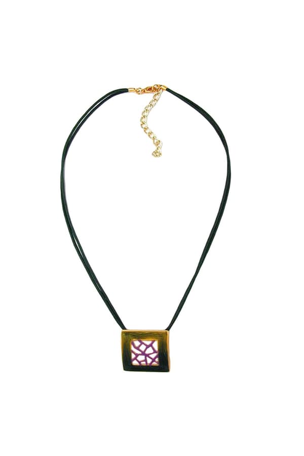 Necklace Square Green-Purple 42cm - GL00426
