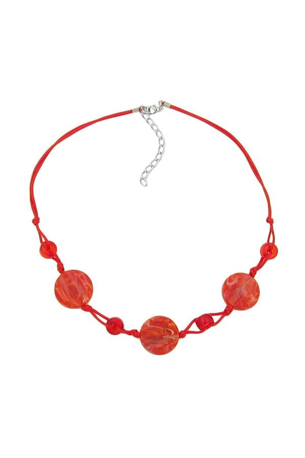 Necklace Disk Shaped Red Marbled Beads Red Cord - GL00522