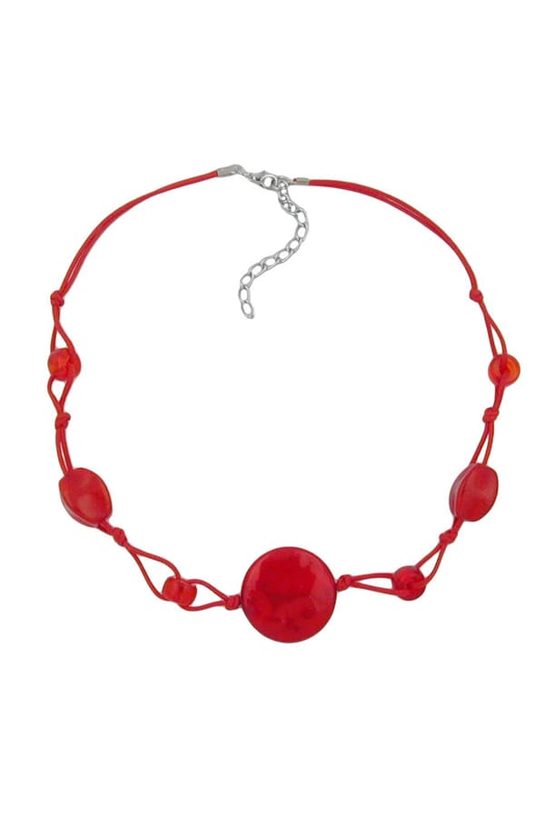 Necklace Red Marbled Beads Red Cord - GL00523