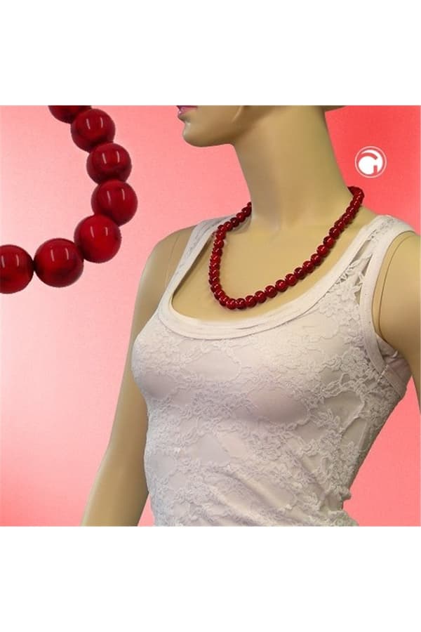 Necklace 10mm Beads Raspberry-Red - GL05965