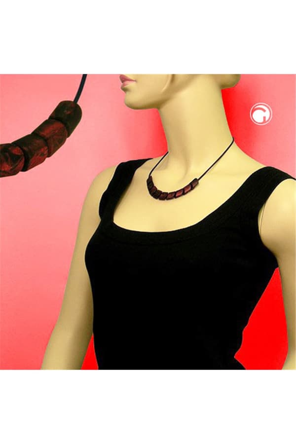 Necklace Beads Red Rubber-Chain 45cm - GL04360