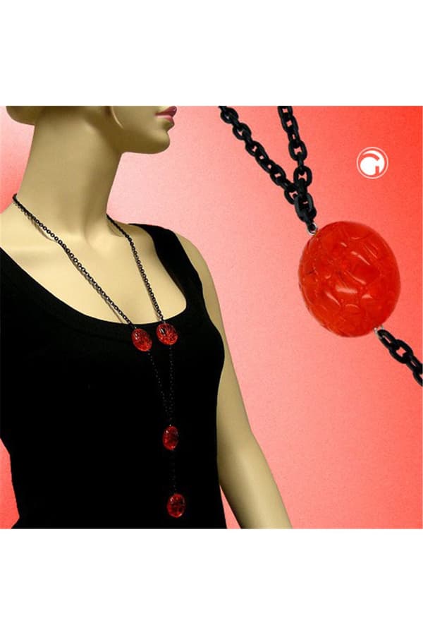 Necklace Eye-Catching Beads Red 90cm - GL03953