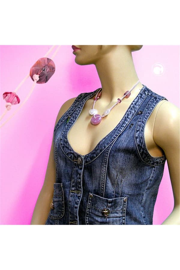 Necklace Pink Disk And Cord 50cm - GL02790