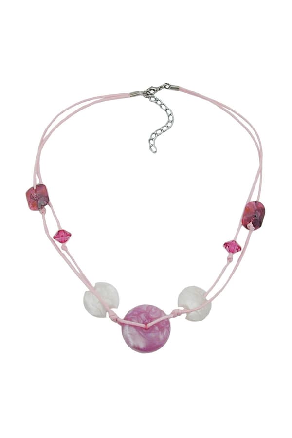 Necklace Pink Disk And Cord 50cm - GL02790