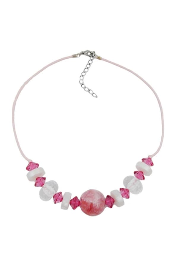 Necklace Beads Pink & Transparent 45cm - GL02788